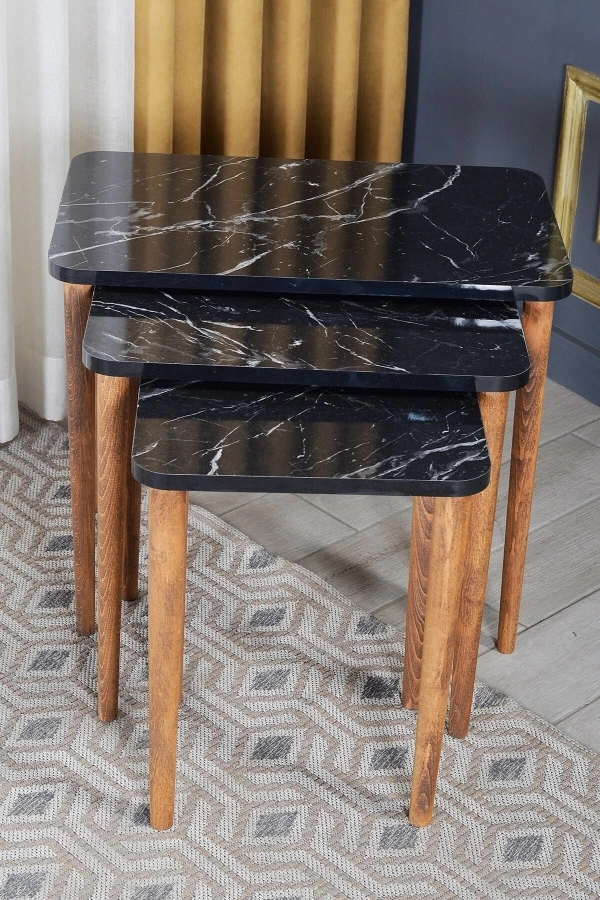 Zigon Sehpa Ahşap Torna Ayak Siyah Kr 2066