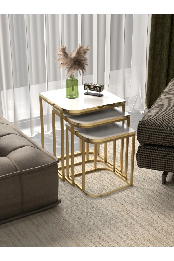 Zigon Sehpa Damla Gold Beyaz