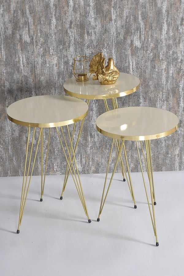 Zigon Sehpa Gold Krem Tel Ayak