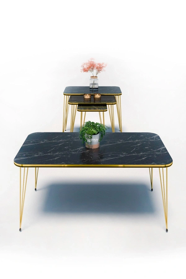 Zigon Sehpa Kr Ve Orta Sehpa Kr Set Çift Gold Bendir Tel 1113