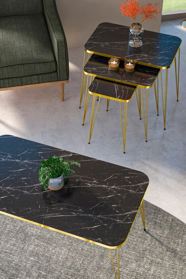 Zigon Sehpa Kr Ve Orta Sehpa Kr Set Gold Bendir Tel 1107