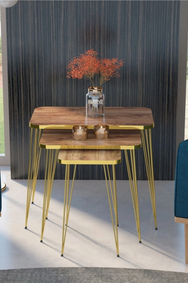 Zigon Sehpa Kr Ve Orta Sehpa Kr Set Gold Ceviz Tel 1108