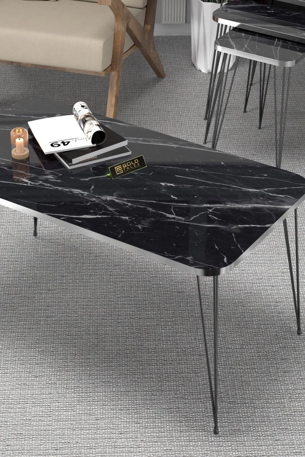 Zigon Sehpa Kr Ve Orta Sehpa Kr Set Gümüş Bendir Tel Ayak Siyah