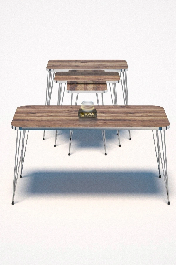 Zigon Sehpa Kr Ve Orta Sehpa Kr Set Gümüş Ceviz Tel