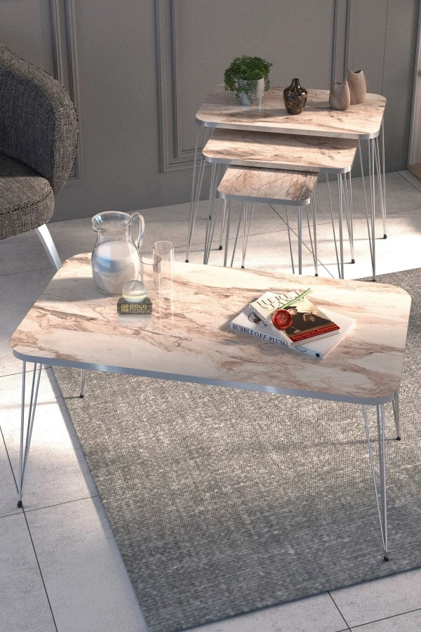 Zigon Sehpa Kr Ve Orta Sehpa Kr Set Gümüş Efes Tel