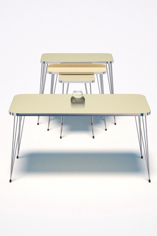 Zigon Sehpa Kr Ve Orta Sehpa Kr Set Gümüş Krem Tel