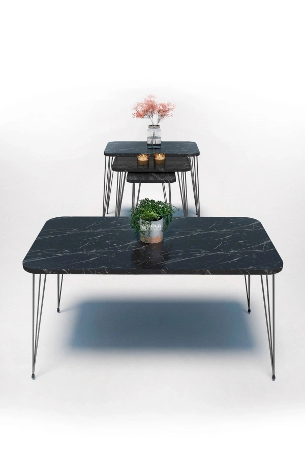 Zigon Sehpa Kr Ve Orta Sehpa Kr Set Siyah Ayak Bendir Tel 1104