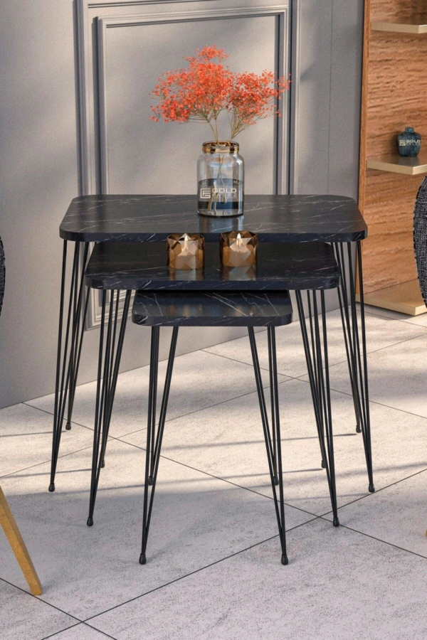 Zigon Sehpa Kr Ve Orta Sehpa Kr Set Siyah Ayak Bendir Tel 1104