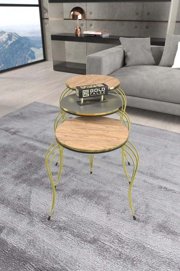 ZİGON SEHPA LÜKENS ÇİFT GOLD ANTRASİT CEVİZ