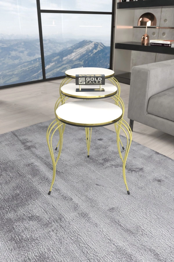 ZİGON SEHPA LÜKENS ÇİFT GOLD BEYAZ