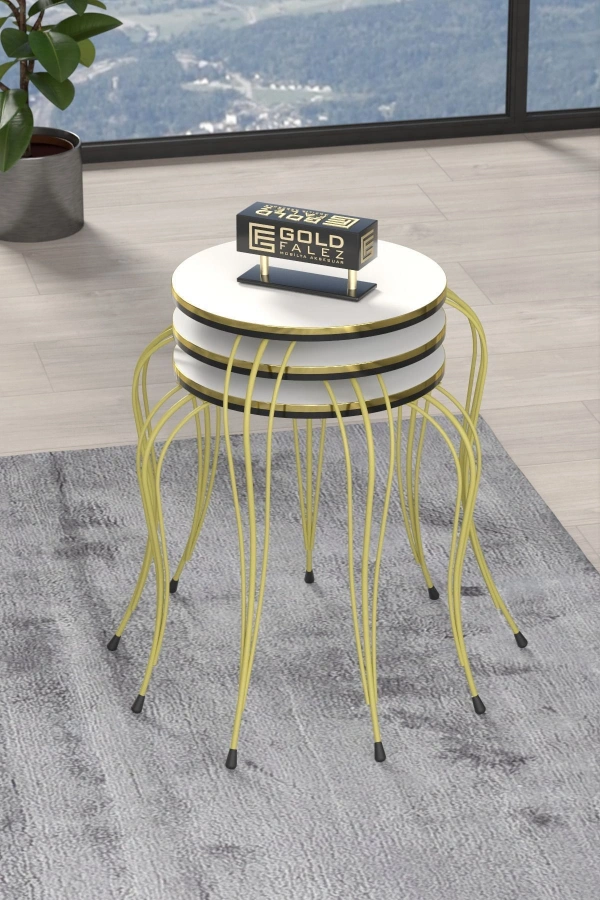 ZİGON SEHPA LÜKENS ÇİFT GOLD BEYAZ