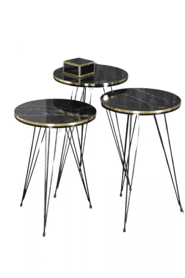 Zigon Sehpa Siyah Tel Ayak Çift Altın Bendir 1049