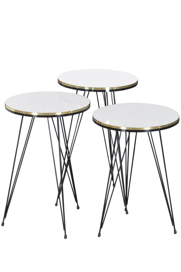 Zigon Sehpa Siyah Tel Ayak Çift Altın Beyaz 1046