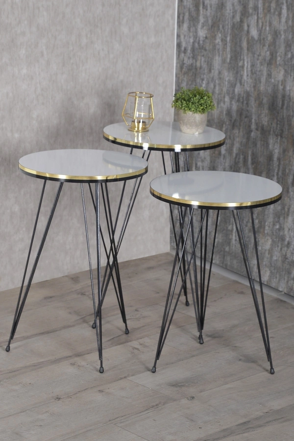 Zigon Sehpa Siyah Tel Ayak Çift Altın Beyaz 1046