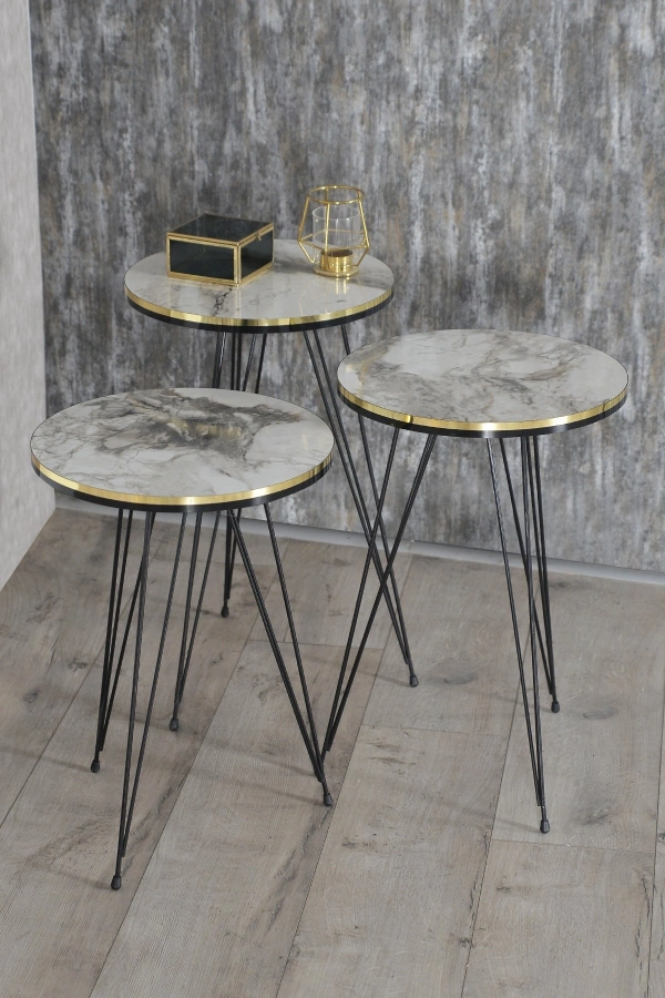 Zigon Sehpa Siyah Tel Ayak Çift Altın Efes 1048