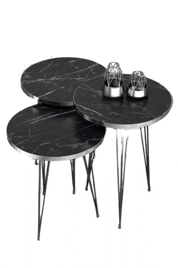 Zigon Sehpa Siyah Tel Ayak Gümüş Bendir 1089