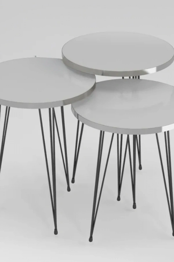 Zigon Sehpa Siyah Tel Ayak Gümüş Beyaz 1215