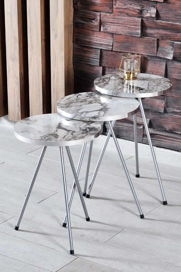 Zigon Sehpa ve Orta Sehpa Elips Gümüş Metal Ayak Gümüş Efes Set