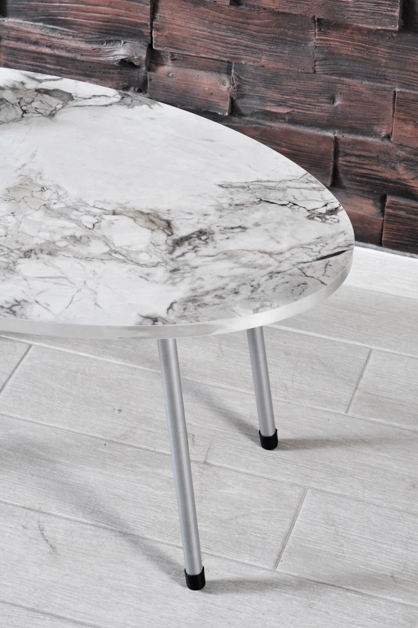 Zigon Sehpa ve Orta Sehpa Elips Gümüş Metal Ayak Gümüş Efes Set
