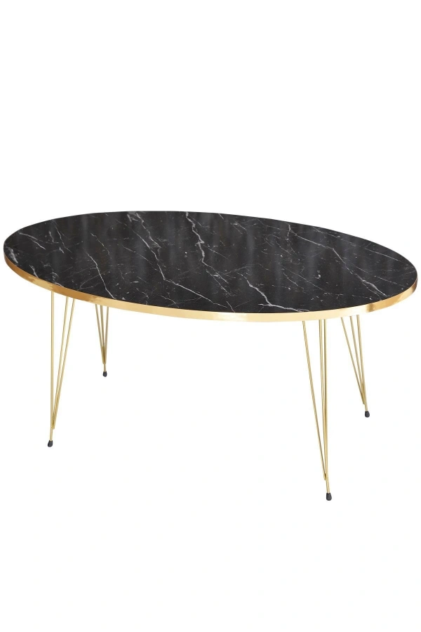 Zigon Sehpa ve Orta Sehpa Elips Set Gold Bendir Tel