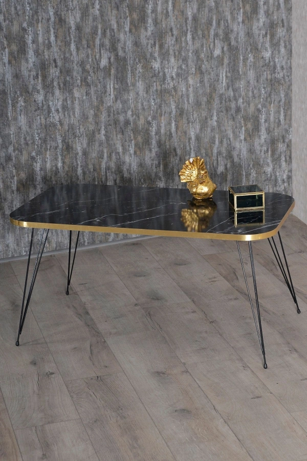 Zigon Sehpa Ve Orta Sehpa Kr Set Siyah Ayak Altın Bendir Tel