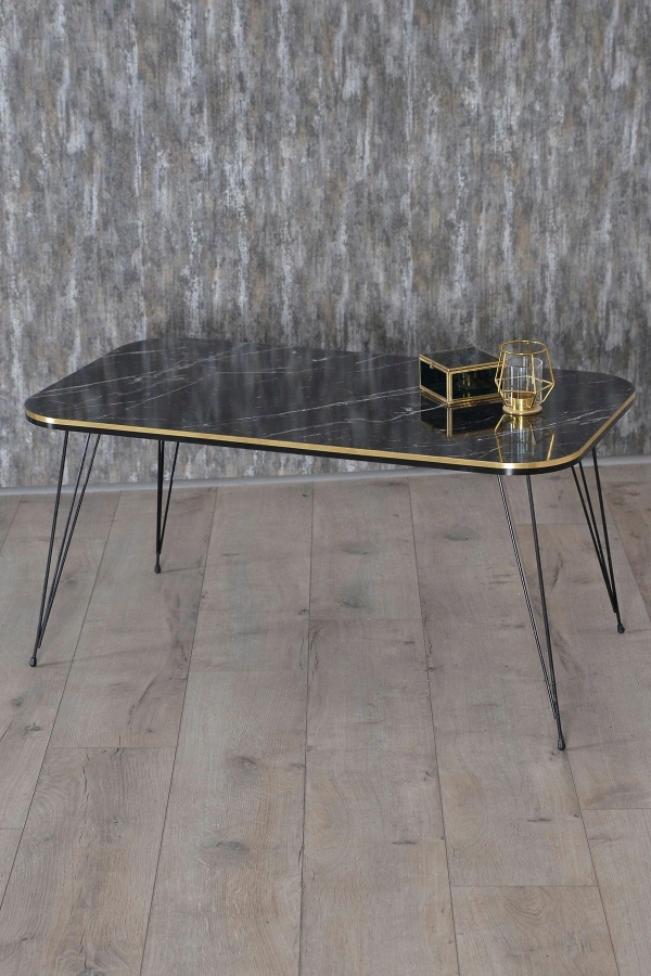 Zigon Sehpa Ve Orta Sehpa Kr Set Siyah Tel Ayak Çift Altın Bendir