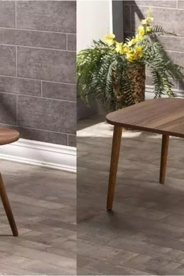 Zigon Sehpa Ve Orta Sehpa Set Ahşap Kr Torna Ceviz
