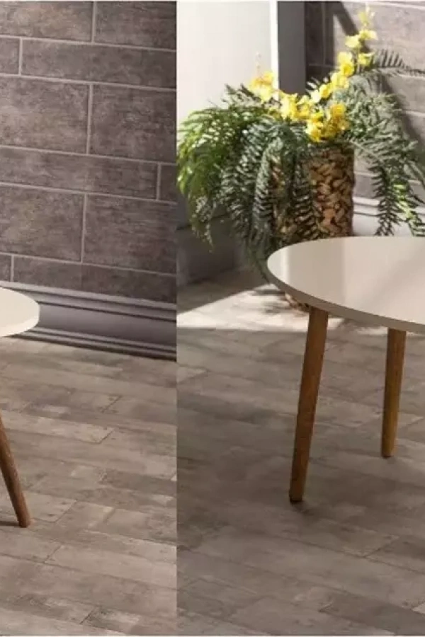 Zigon Sehpa Ve Orta Sehpa Set Ahşap Torna Elips Krem