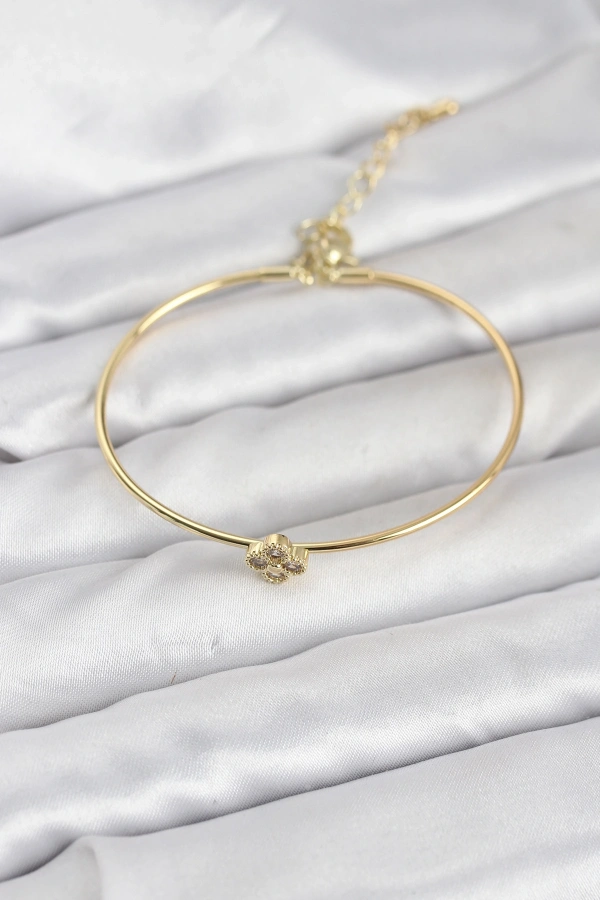 Zirkon Taşlı Yonca Model Gold Renk Kadın Bileklik