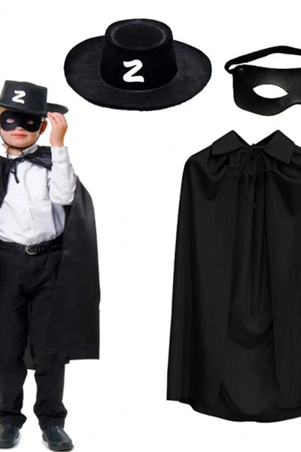 Zorro Pelerin Şapkası ve Maske Seti Çocuk Boy