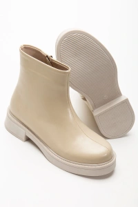 02-3033 Bej Kırışık Rugan Fermuarlı Günlük Kadın Bot