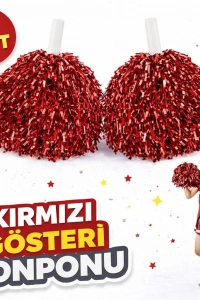 1 Çift Kırmızı Okul Gösteri Ponponları Ekstra Dolgun