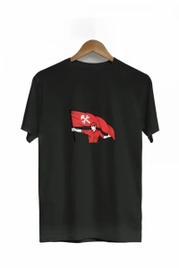 1 Mayıs Emek Ve Dayanışma Bayraklı Emekçi Baskılı Bisiklet Yaka T-shirt - Siyah
