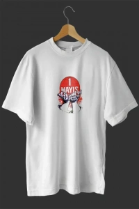 1 Mayıs Emek Ve Dayanışma Günü Baskılı Oversize Bisiklet Yaka T-shirt - Beyaz