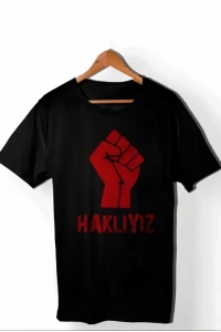 1 Mayıs Emek Ve Dayanışma Günü HAKLIYIZ Baskılı Bisiklet Yaka T-shirt - Siyah