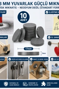 10 Adet Mıknatıs 17x3 mm Yuvarlak Güçlü Mıknatıs Disk Mıknatıs