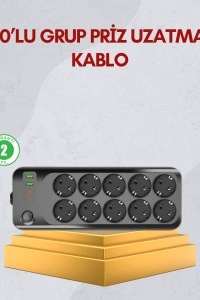 10 Prizli Uzatma Kablosu Termal Koruma USB Type-C Hızlı Şarj 2500W