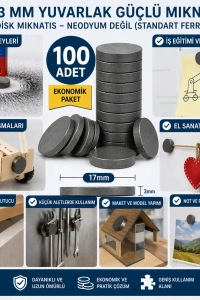100 Adet Mıknatıs 17x3 mm Yuvarlak Güçlü Mıknatıs Disk Mıknatıs