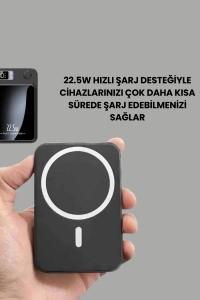 10000mAh Kapasiteli Manyetik USB-C ve Kablosuz Powerbank W09