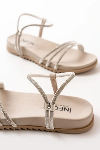 1001-1100 Bej Gümüş Taşlı Günlük Kadın Sandalet