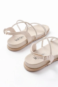 1001-1105 Bej Gümüş Taşlı Günlük Kadın Sandalet