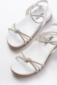 1001-1120 Beyaz Gümüş Taşlı Günlük Kadın Sandalet