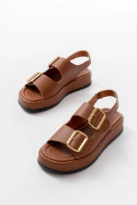 1187 Taba Dolgu Topuk Lastik Baretli  Kadın Sandalet