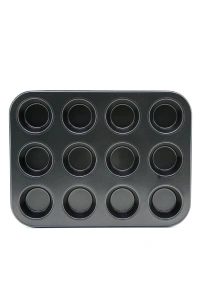 12li Muffin Kek Kalıbı - Metal - Siyah