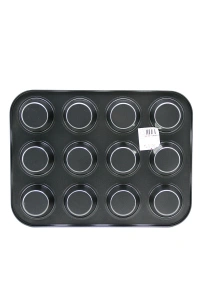 12li Muffin Kek Kalıbı - Metal - Siyah