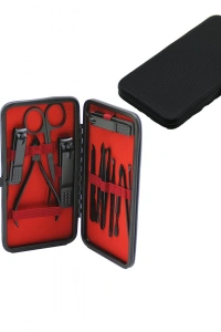 12 PCS - SİYAH MANİKÜR - PEDİKÜR SETİ SİYAH - CÜZDAN MODELİ ÇANTALI