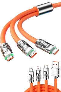 120W 3 İn 1 Uyumlu Silikon Şarj Kablosu Hızlı Şarj Kablosu