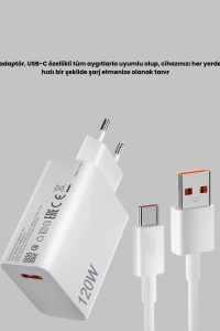 120W Hızlı Şarj Başlığı Ultra Güçlü Type-C Adaptör Kablo Dahil