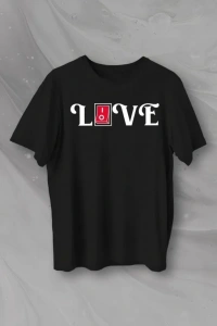 14 Şubat Sevgililer Günü Love Baskılı Oversize Bisiklet Yaka T-shirt - Siyah