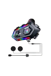 16 Mod RGB Işıklı Motosiklet Intercom Çift Telefon Destekli